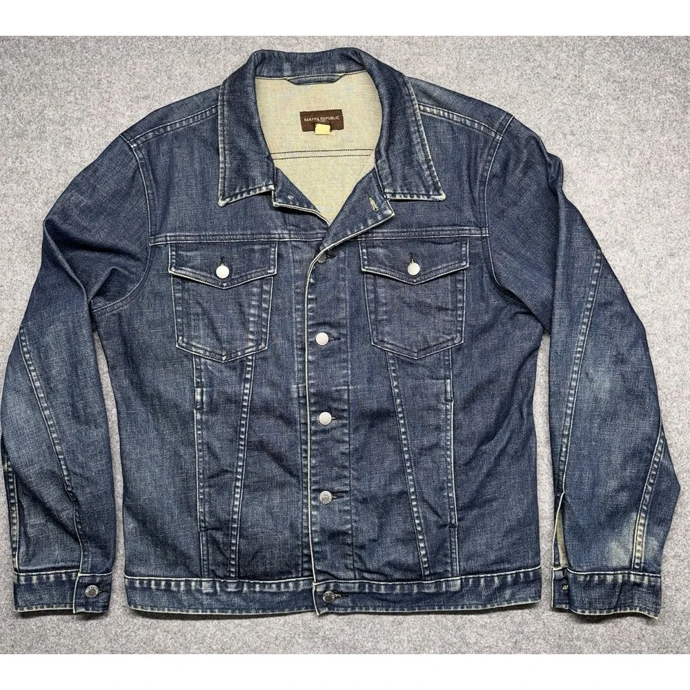 Banana Republic Fremont Denim Trucker Jean Jacket Mens Large Dark Wash Retro